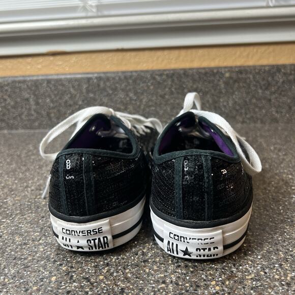 Converse All Star Low Top Women Sz 8 Sequined Black Canvas Sneaker Skate Lace Up - Picture 8 of 10